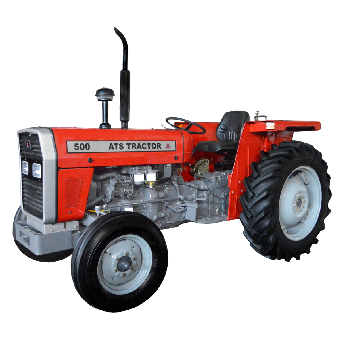 ATS Tractor 500 - Professional product photo showcasing the 50 HP export model with red color scheme, clean white background, and detailed view of engine and hydraulic systems