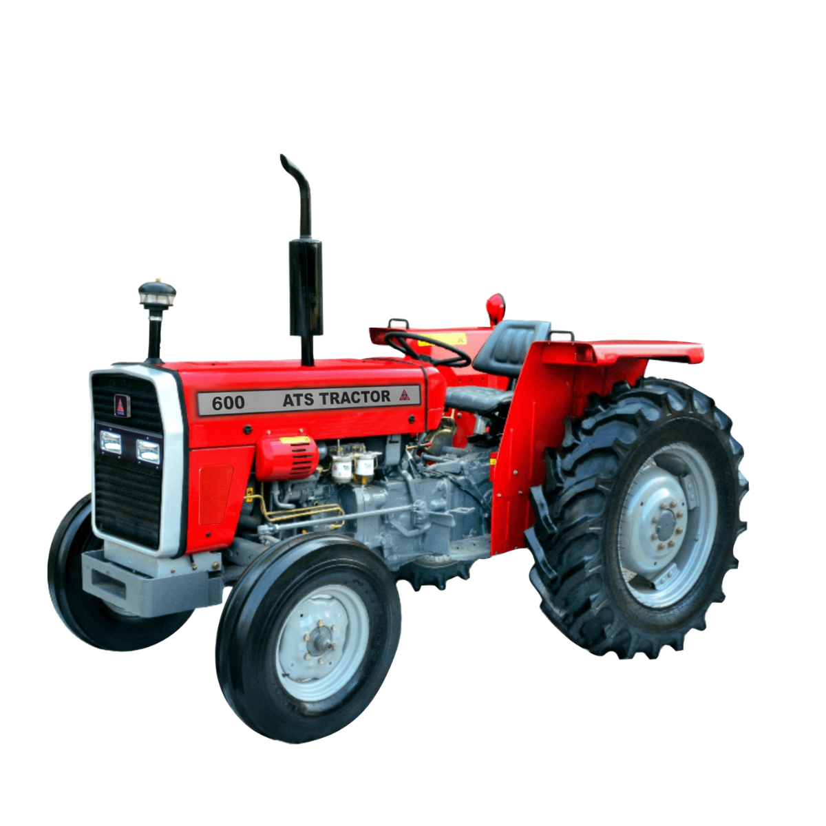 ATS Tractor 600 - Professional product photo showcasing the 60 HP export model with red color scheme, clean white background, and detailed view of engine and hydraulic systems