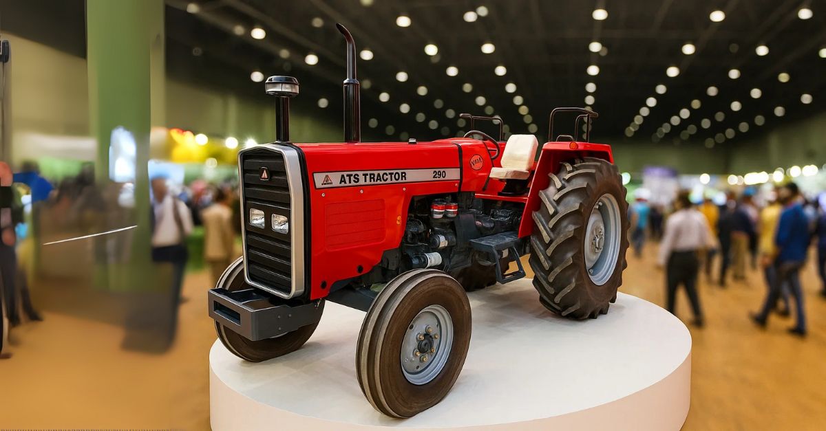 ATS Tractor 290 displayed at agricultural exhibition showcasing PTMC quality manufacturing
